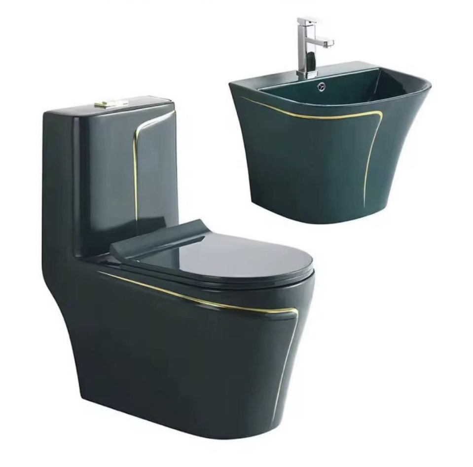 Luxury Green & Gold Toilet Set