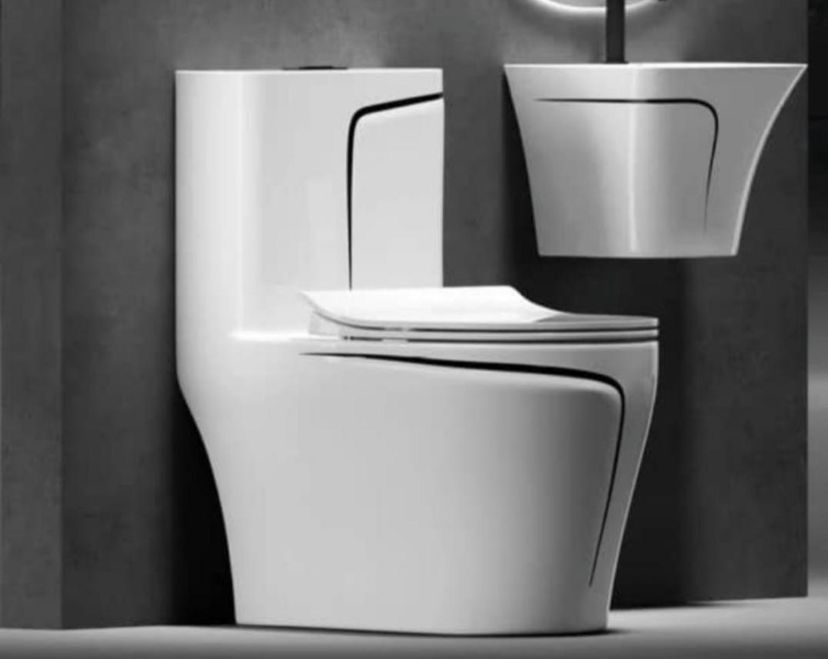 Luxury White & Black Toilet Set
